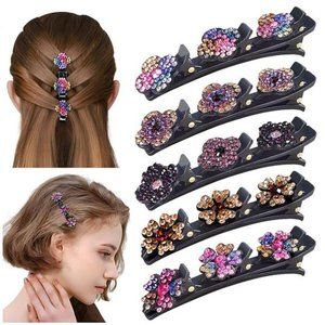 5PCS Sparkling Crystal Stone Braided Hair Clips for Women and Girls